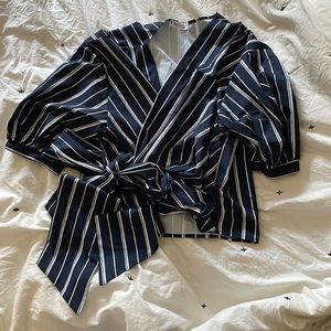 Navy Blue with White Stripes wrap blouse